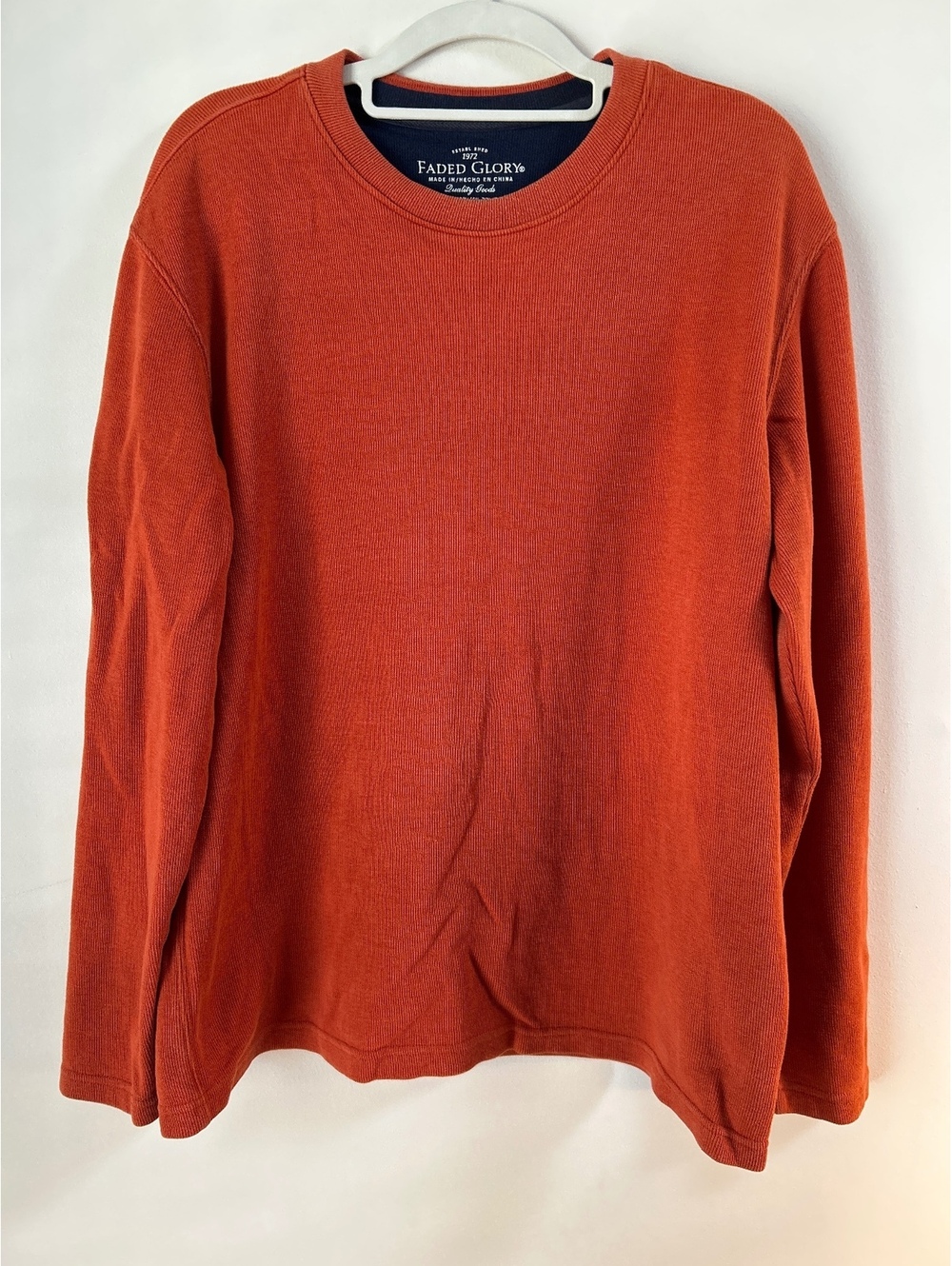 Faded Glory Men’s Orange Brick Heather Long Sleeve Shirt Medium